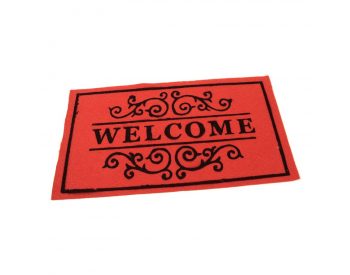 Foto - Červená textilní vstupní čistící vnitřní rohož Welcome - Deco, FLOMAT - délka 33 cm, šířka 58 cm a výška 0,3 cm