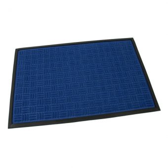 Modrá textilní gumová čistící vstupní rohož Criss Cross, FLOMAT - délka 60 cm, šířka 90 cm a výška 0,8 cm