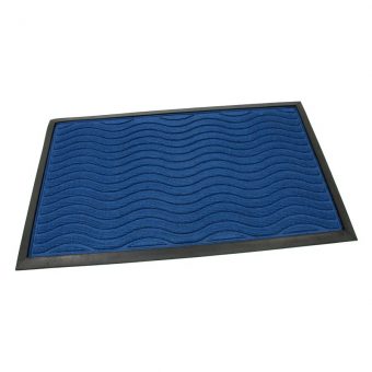 Modrá textilní gumová čistící vstupní rohož Waves, FLOMAT - délka 45 cm, šířka 75 cm a výška 0,8 cm