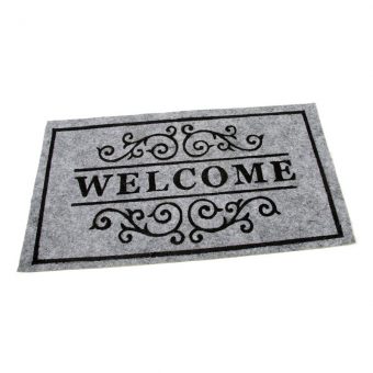 Šedá textilní vstupní čistící vnitřní rohož Welcome - Deco, FLOMAT - délka 33 cm, šířka 58 cm a výška 0,3 cm