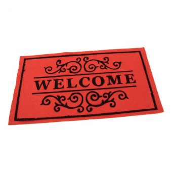 Červená textilní vstupní čistící vnitřní rohož Welcome - Deco, FLOMAT - délka 33 cm, šířka 58 cm a výška 0,3 cm