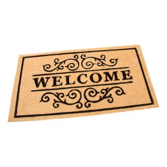 Béžová textilní vstupní čistící vnitřní rohož Welcome - Deco, FLOMAT - délka 33 cm, šířka 58 cm a výška 0,3 cm