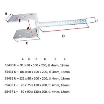 Patka sloupku U, 70 x 60 x 100 x 200 mm