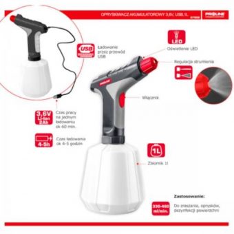 Postřikovač, baterie Li-ion 3,6V, USB, 1l, PROLINE